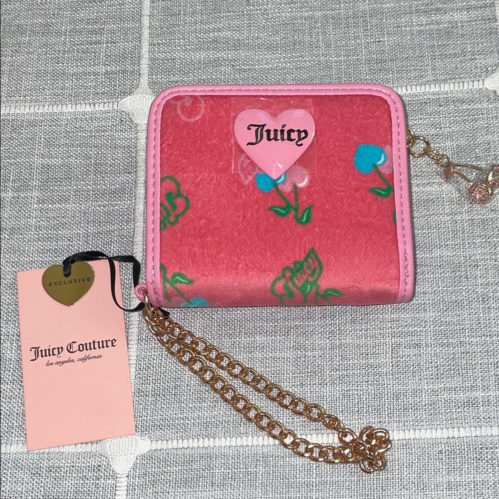 Viral Juicy Couture Pink & Green Cherry 🍒 Wallet with mini jewel cherry 🍒 charm